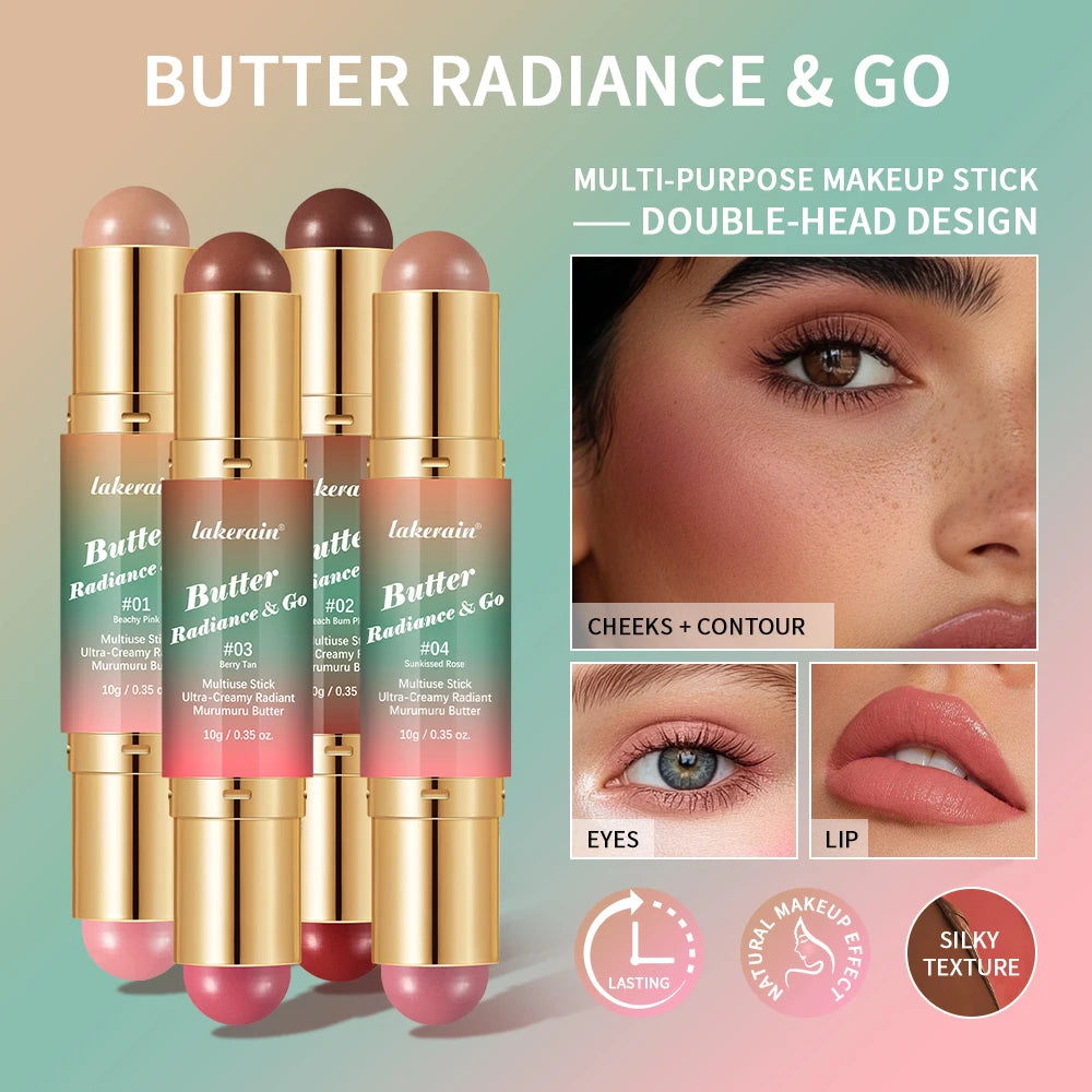 Dual-Ended Bronzer & Blush Stick | 3-in-1 Creamy Makeup Blush Bronzer Stick QXL