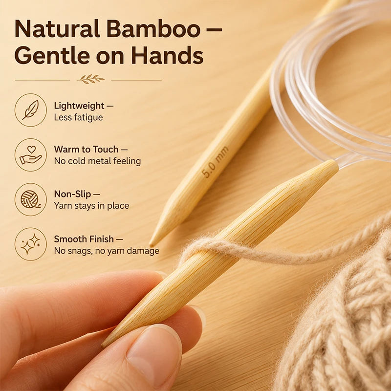 Bamboo Circular Knitting Needles | 2.5–10mm – 7 Sizes Circular Knitting Needles QXL