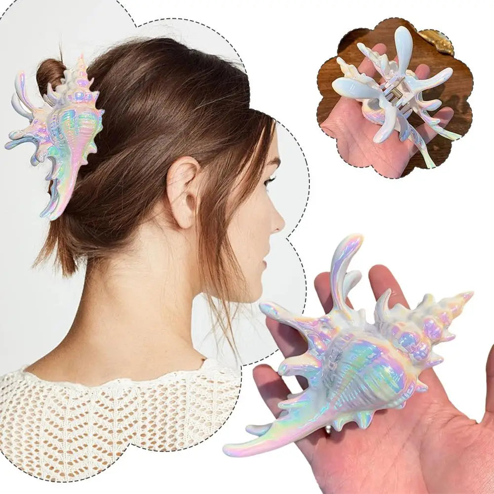 Iridescent Seashell Hair Claw Clip | 3D Conch Design Women Hair Claw Clip QXL
