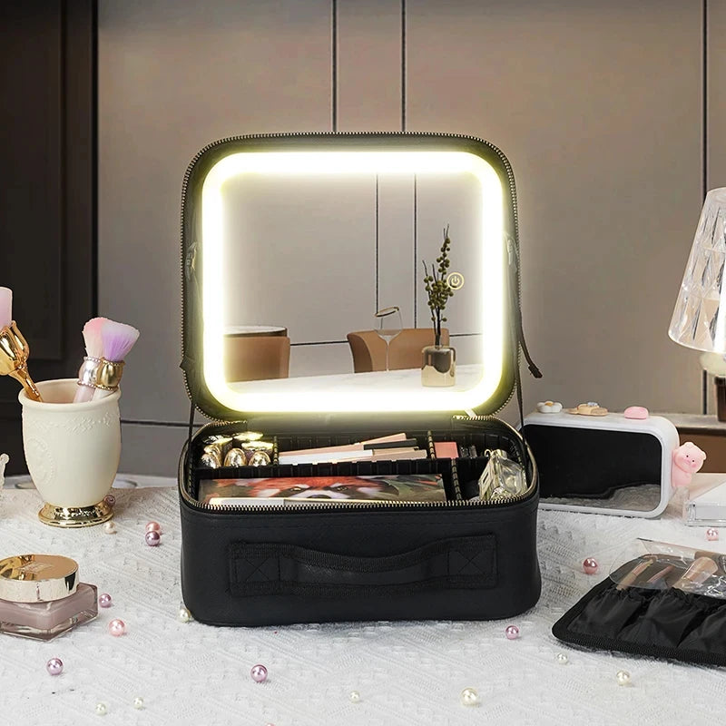Waterproof Makeup Train Case with Mirror & Adjustable Dividers Makeup Train Case QXL