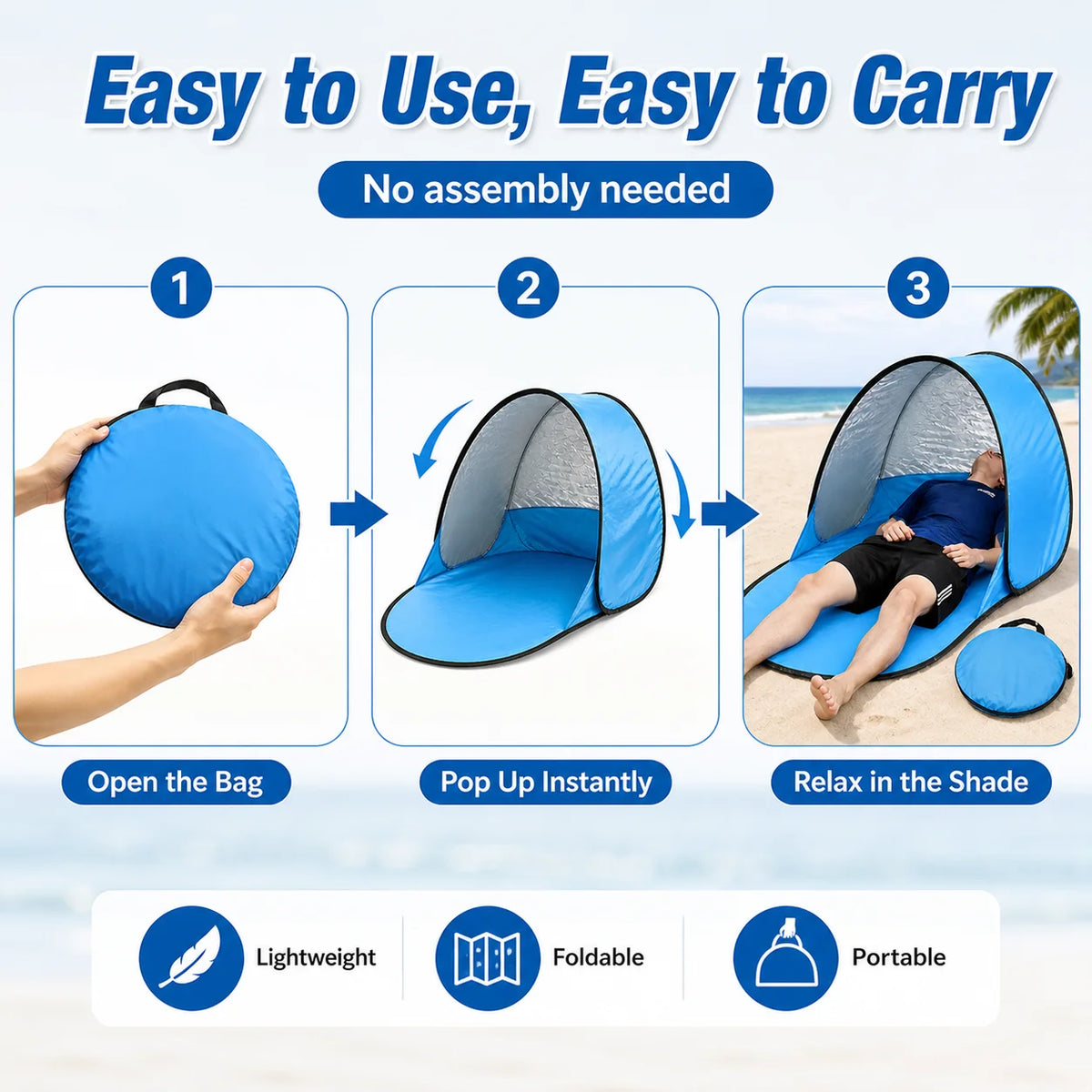 Portable Pop-Up Sun Shelter Tent | Single Person Beach Canopy Pop-Up Sun Shelter QXL