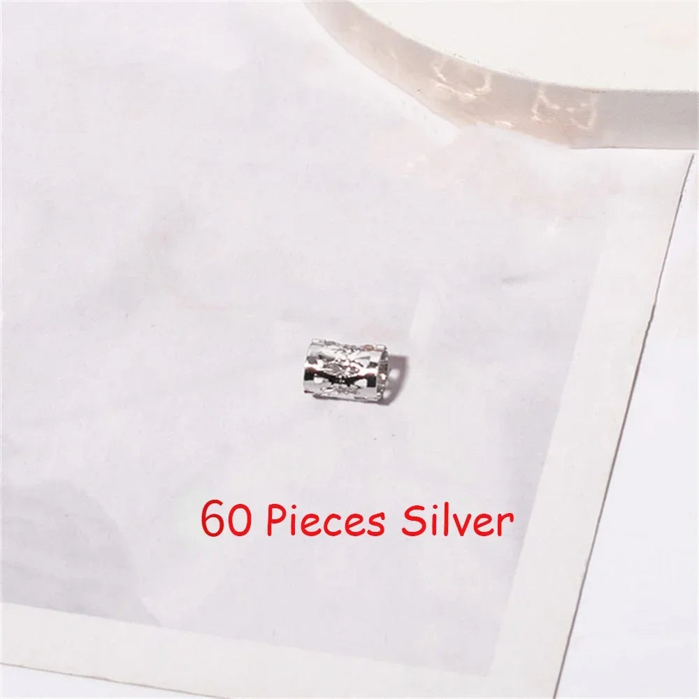 60-Pack Dreadlock Hair Rings & Braid Beads | Gold, Rose Gold Braid Hair Rings QXL 60pcs Silver