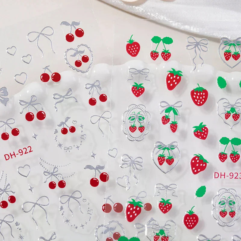 5D Cherry & Strawberry Nail Art Stickers | Self-Adhesive Decals Nail Art Stickers QXL