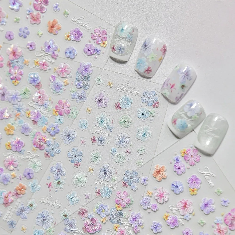 3D Embossed Floral Nail Art Stickers | Self-Adhesive Decals Nail Art Stickers QXL