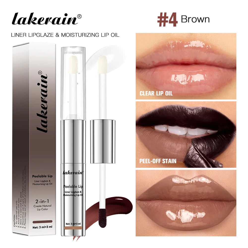 2-in-1 Peel-Off Lip Liner & Moisturizing Lip Oil | 7 Shades Lip Liner & Lip Oil QXL 4Brown