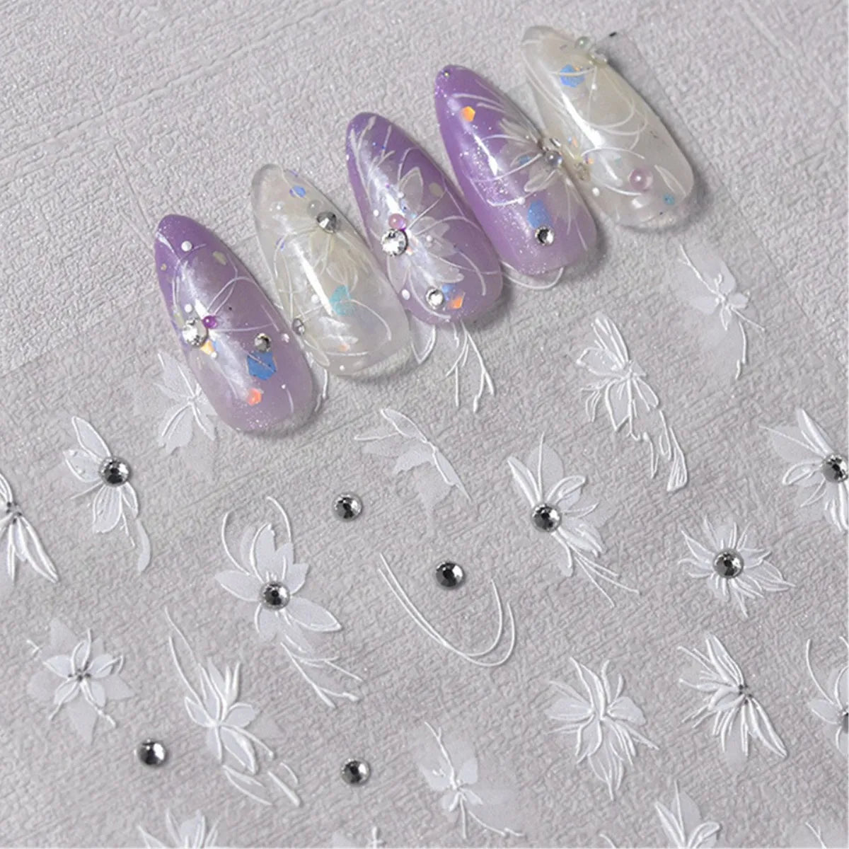 5D Diamond White Flower Nail Stickers | Kawaii Acrylic Decals Nail Art Stickers QXL