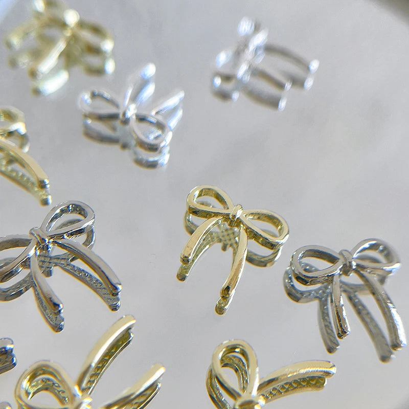 10-Pack 3D Bow Nail Art Charms | Silver & Gold Alloy Bowknot Nail Art Charms QXL