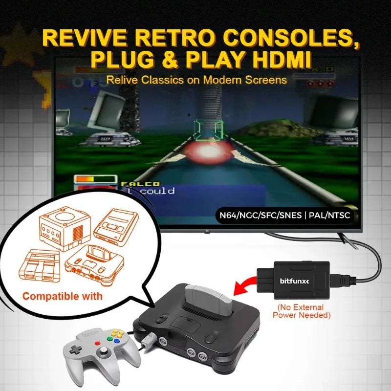 HDMI Adapter for N64/SNES/SFC/NGC – 720p/1080p HD Converter Game Console Adapter QXL