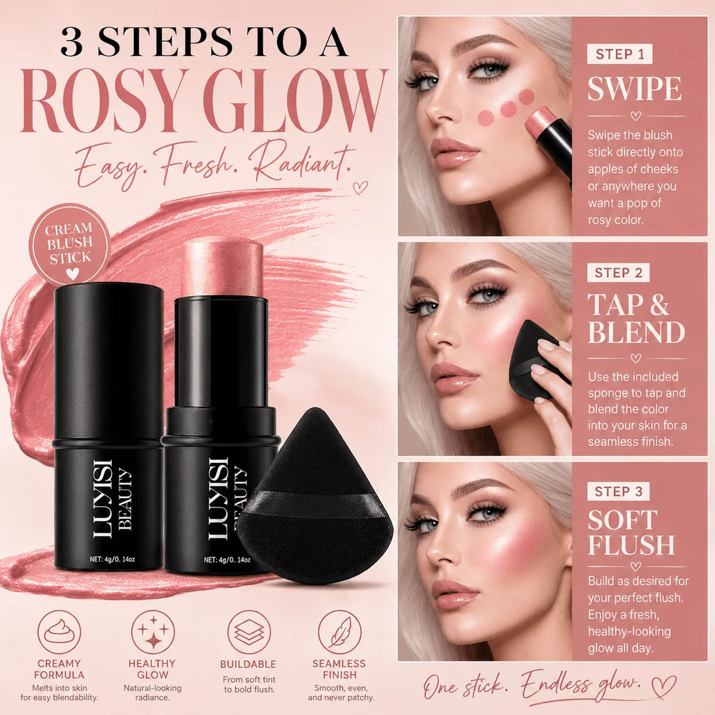 Creamy Waterproof Blush Stick | Natural Radiant Glow | 4g Cream Blush Stick QXL