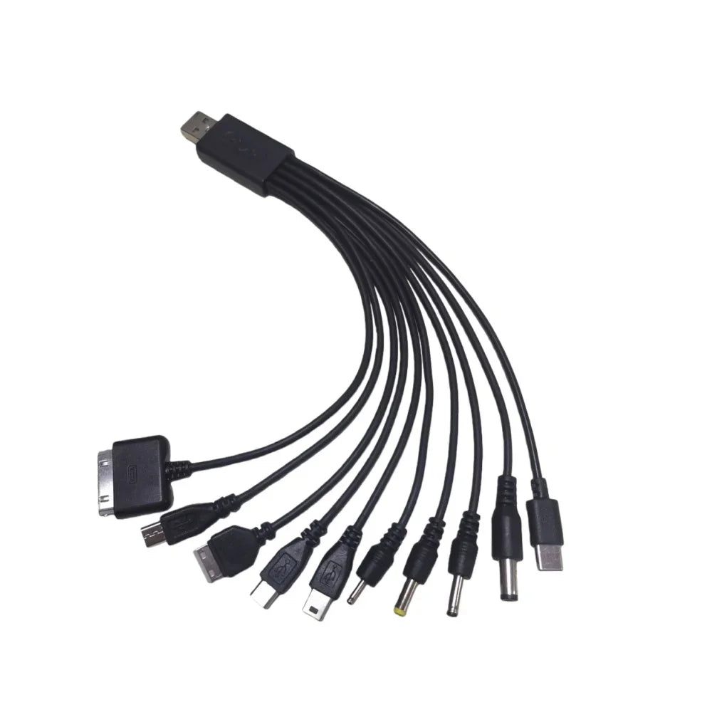 10-in-1 USB Multi-Head Charging Cable | Universal Phone Charger Multi-Head USB Cable QXL black