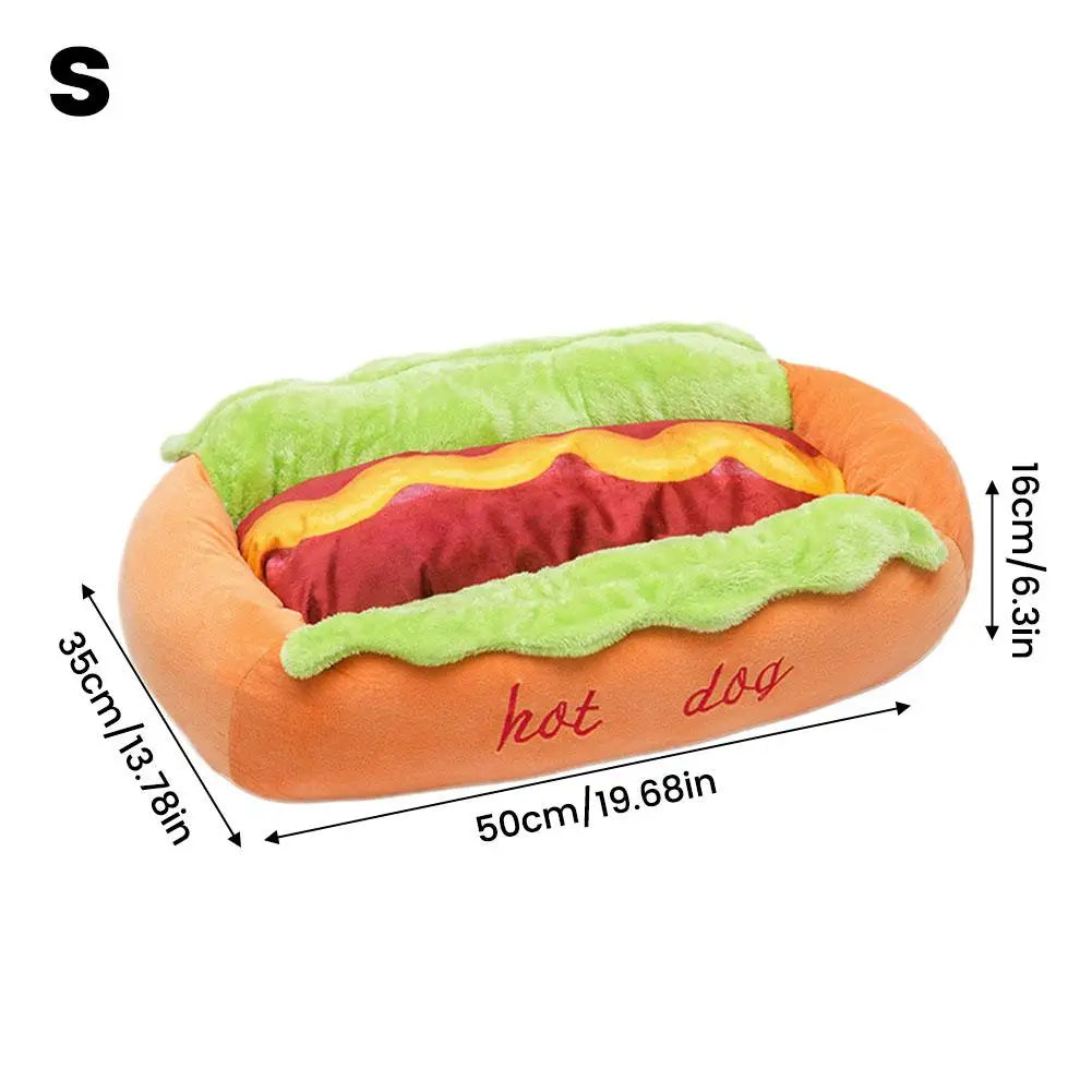 Hot Dog Shaped Pet Bed | Plush Dog & Cat Sleeping Mat Pet Bed QXL S