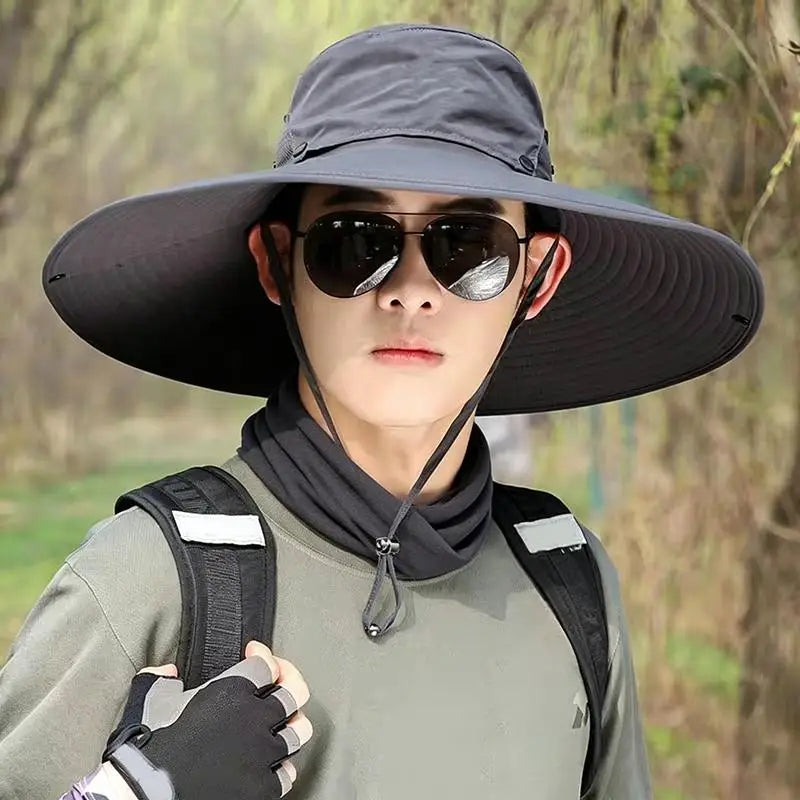 Wide Brim Sun Hat UV Protection | Foldable Mesh Cap Wide Brim Sun Hat QXL Dark gray