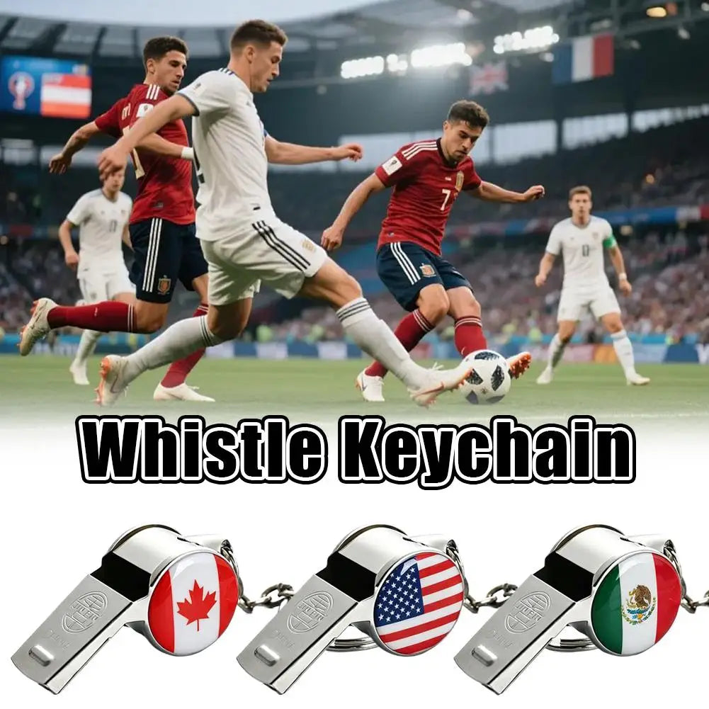 2026 World Cup Football Whistle Keychain | Metal Fan Keyring Sports Fan Keychain QXL