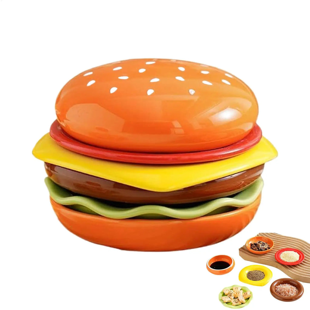 6-Pc Stackable Burger Plate Set | Mini Sauce & Dipping Bowls Novelty Plate Set QXL