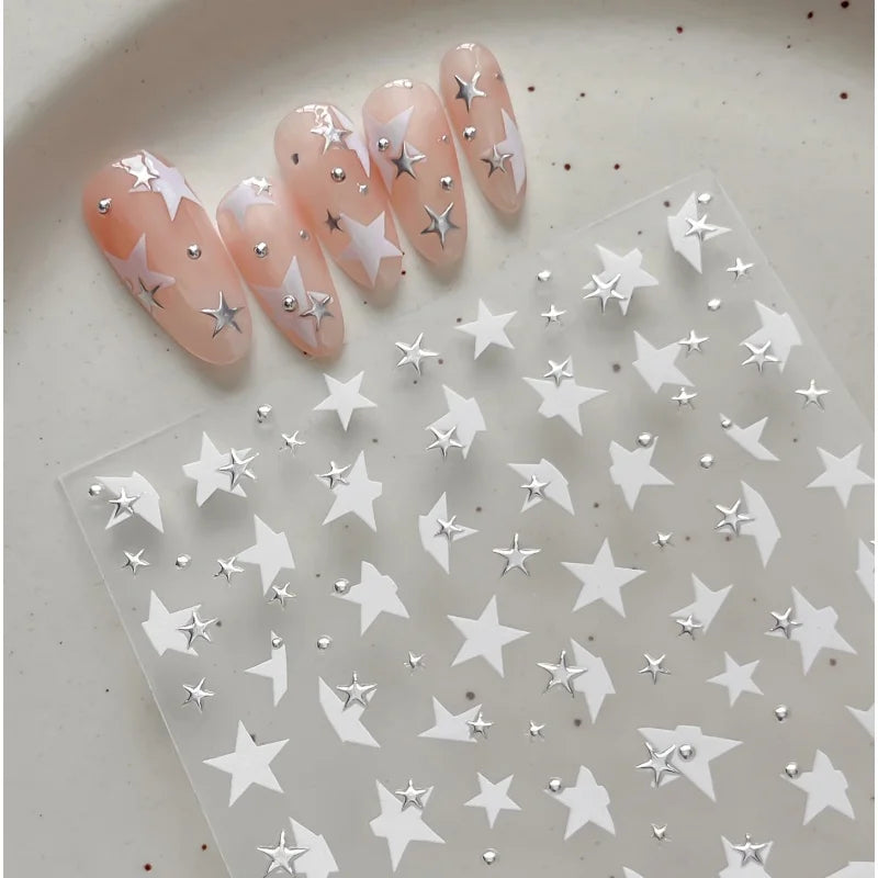 Gold & Silver Star Nail Art Stickers | 5D Self-Adhesive Decals Nail Art Stickers QXL