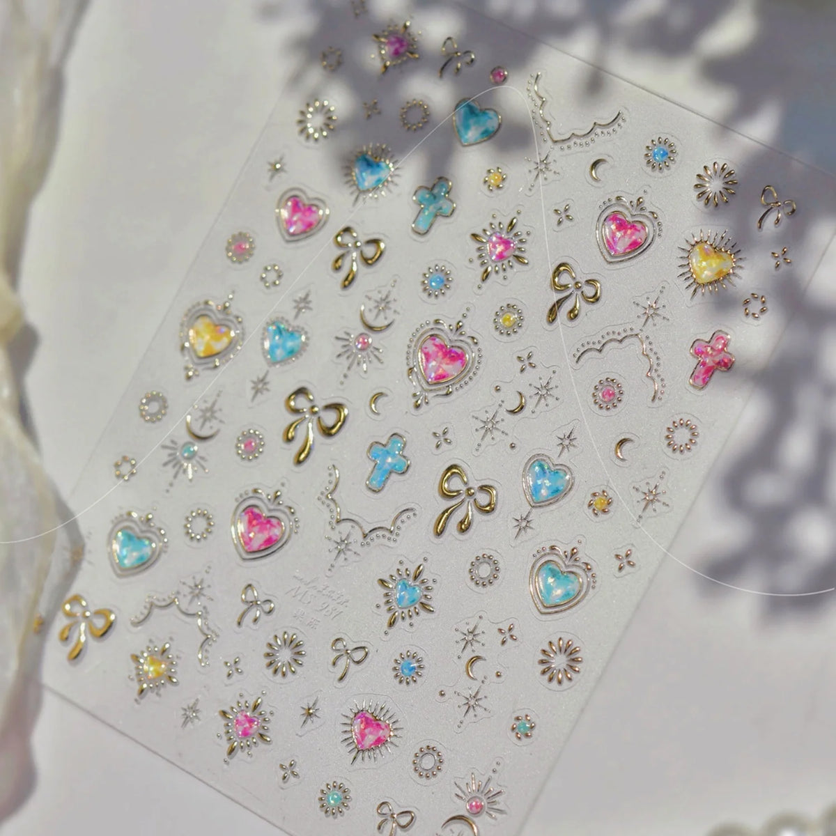 5D Embossed Nail Stickers | Heart Rhinestone Bow Moon Star Decals Nail Art Stickers QXL