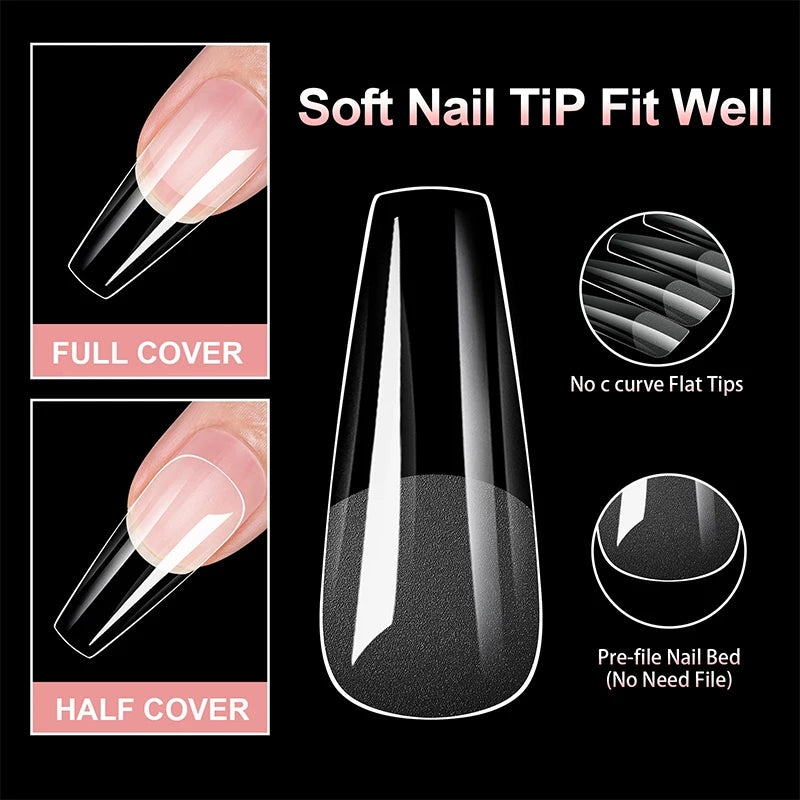 100-Pc Press-On False Nail Tips | Square Coffin Almond Shapes False Nail Tips QXL