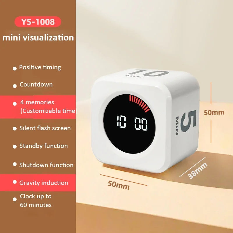 Flip Cube Timer | LED Visual Display, 4 Presets, USB-C Charge Kitchen Timer QXL