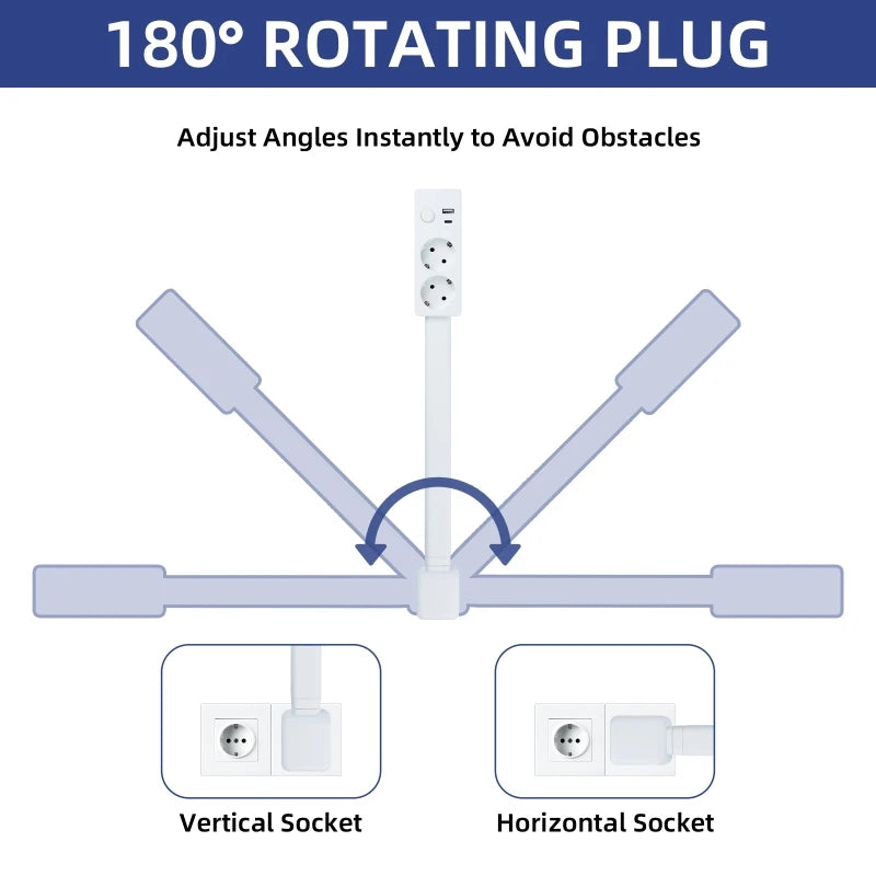 Retractable Power Strip 180° Rotating EU Plug Outlet Extender Retractable Power Strip QXL