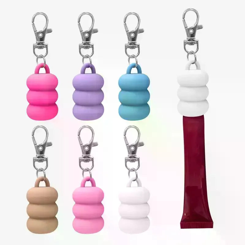 Silicone Lip Gloss Keychain Cap – Cute Donut Style Holder Lip Gloss Keychain Cap QXL