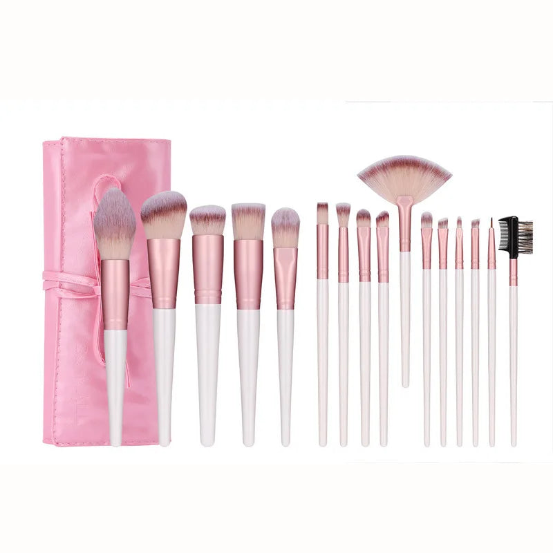 16-Piece Makeup Brush Set | Wood Handles & PU Travel Bag Makeup Brush Set QXL Brushes and bags
