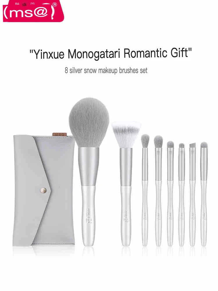 MSQ 8-Piece Silver Snow Makeup Brush Set | Eye, Lip & Blush Makeup Brush Set QXL
