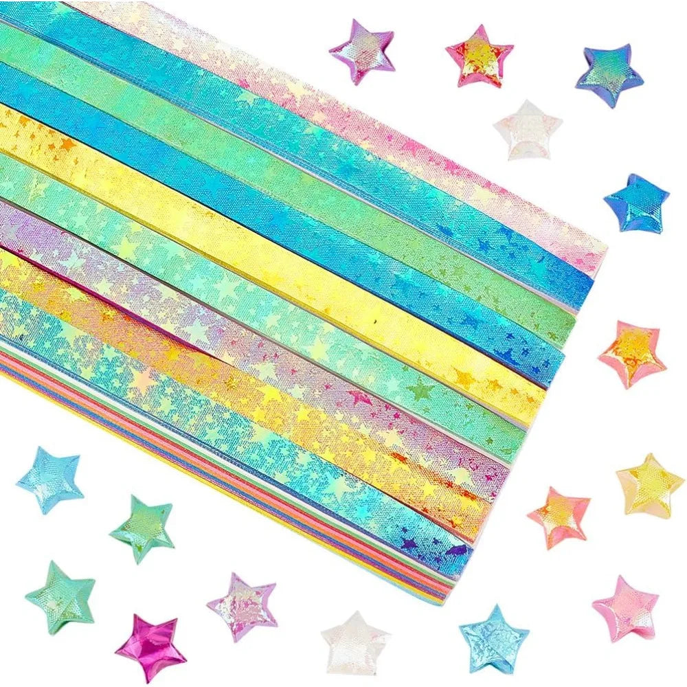 900-Pc Origami Lucky Star Paper Strips | 10 Glitter Colors Origami Craft Kit QXL