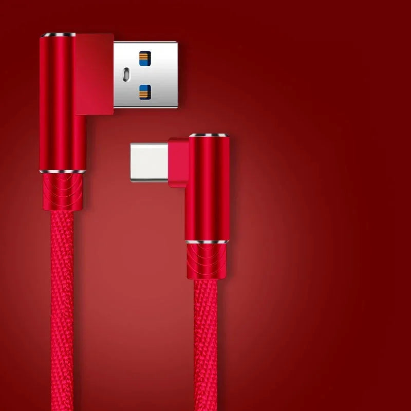 5A USB-C 90° Fast Charging Nylon Braided Cable 1M/2M USB-C Charging Cable QXL Red 1.5m