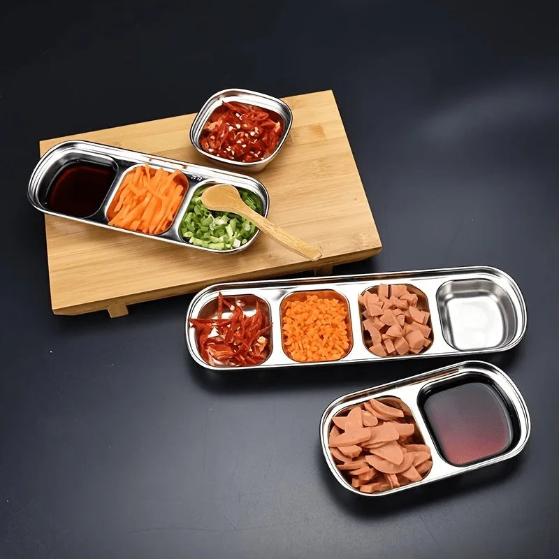 304 Stainless Steel Korean Dipping Sauce Dish | 1–4 Compartments Dipping Sauce Bowl QXL