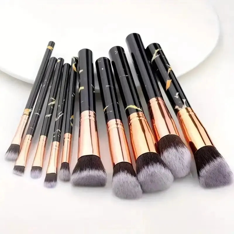 10-Pc Marble Makeup Brush Set | Kabuki, Foundation & Eye Makeup Brush Set QXL
