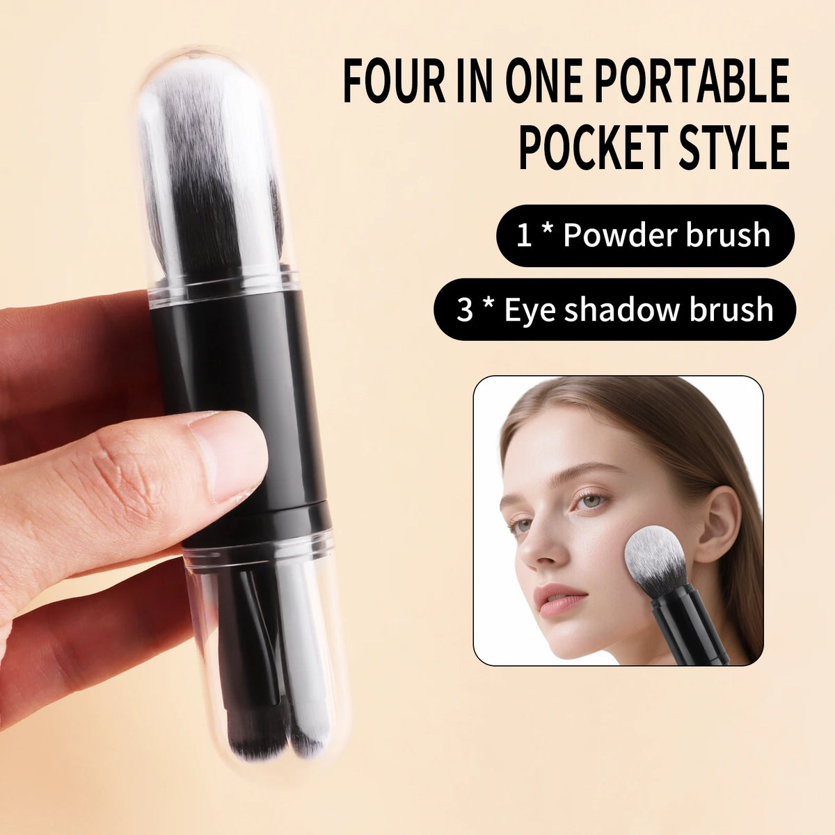Ronshadow 4-in-1 Detachable Makeup Brush Set | Travel Ready Detachable Makeup Brush QXL