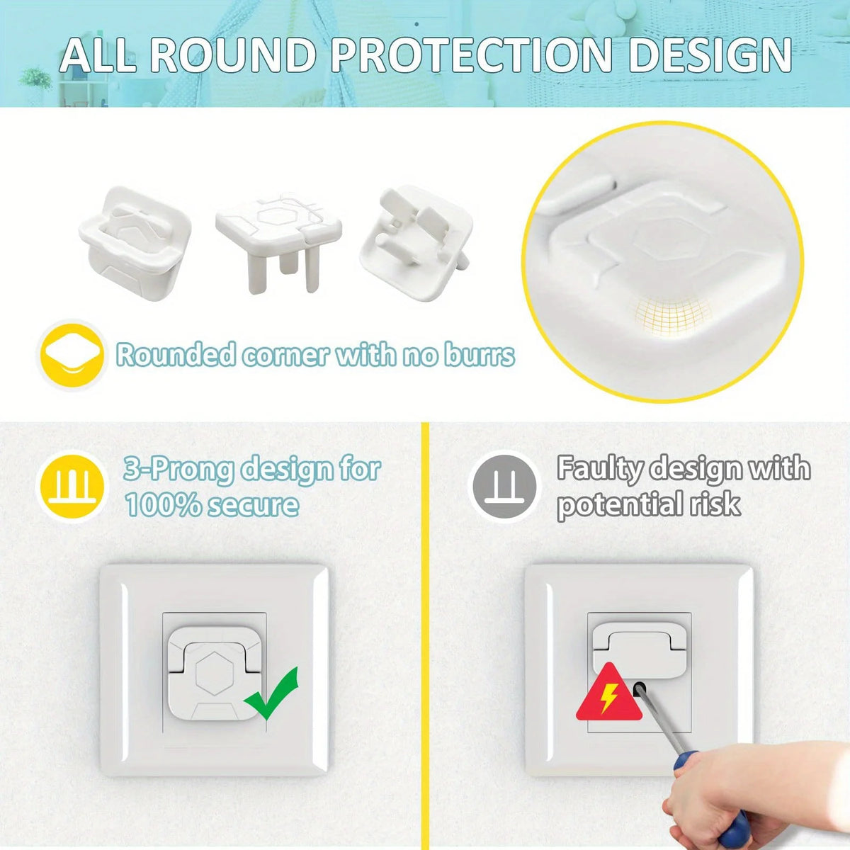 10-Pack Baby Outlet Plug Covers | US 3-Prong Socket Guards Baby Safety Covers QXL