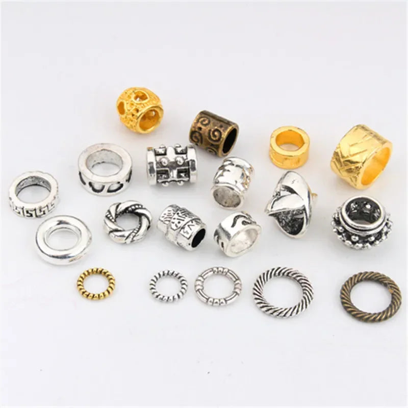 5-Pack Viking Dreadlock Beads | Gold & Silver Hair Braid Cuffs Hair Braid Cuffs QXL