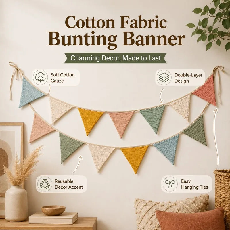Cotton Fabric Bunting Banner | Reusable Triangle Pennant Garland Pennant Bunting Banner QXL