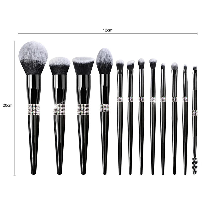10/12-Pc Diamond Rhinestone Makeup Brush Set | Soft Synthetic Makeup Brush Set QXL 12pcs set