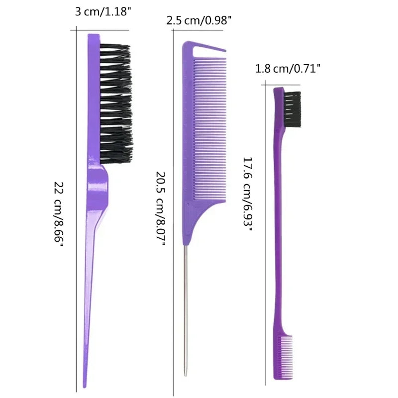 3-Piece Hair Comb Set – Teasing Brush, Edge Comb & Rat Tail Hair Comb Set QXL