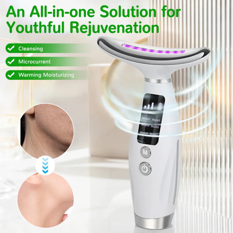 7-Color LED EMS Facial & Neck Massager | Microcurrent Device Facial Massager Device QXL