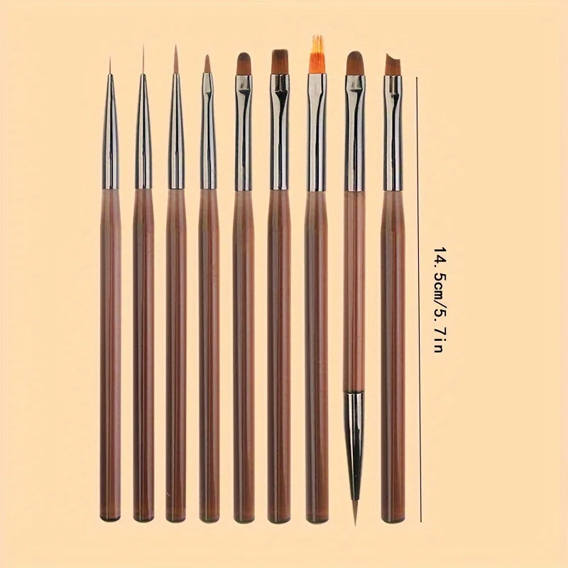 9-Piece UV Gel Nail Art Brush Set | Liner & Acrylic Pens Nail Art Brush Set QXL