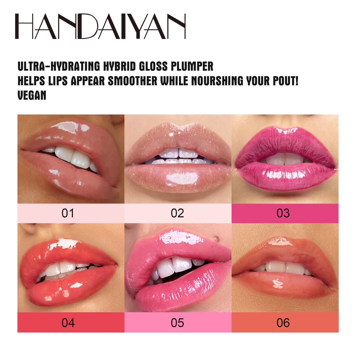 Handaiyan 6-Color Lip Plumper Gloss | Honey Oil & Vitamin E Lip Plumper Gloss QXL