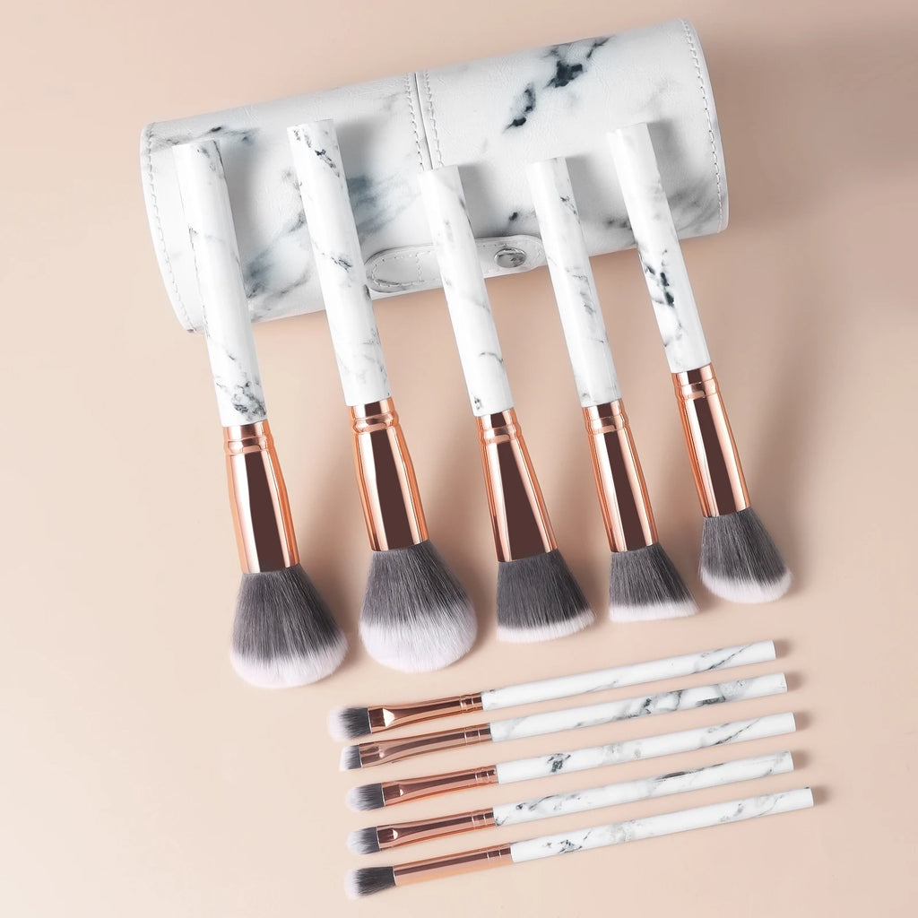 Ronshadow 10-Pc Marble Makeup Brush Set with Storage Bucket Makeup Brush Set QXL