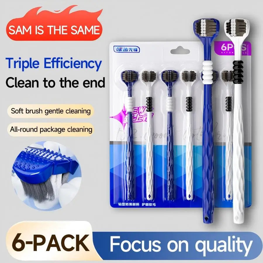 6-Pack 3D U-Shaped Three-Sided Soft Toothbrush for Adults Manual Toothbrush QXL