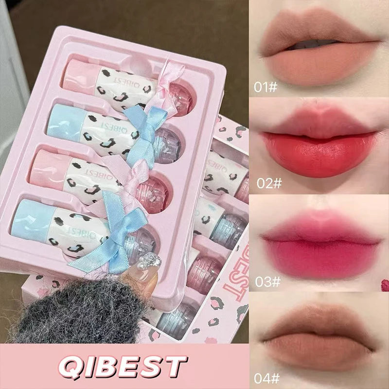 QIBEST 4-Pc Matte Liquid Lipstick Set | Waterproof Lip Stain Kit Matte Liquid Lipstick Set QXL Makeup Sets