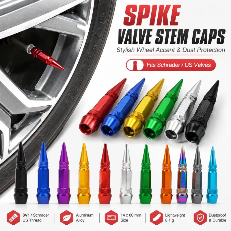60mm Aluminum Spike Valve Stem Caps | Schrader US Thread Valve Stem Caps QXL