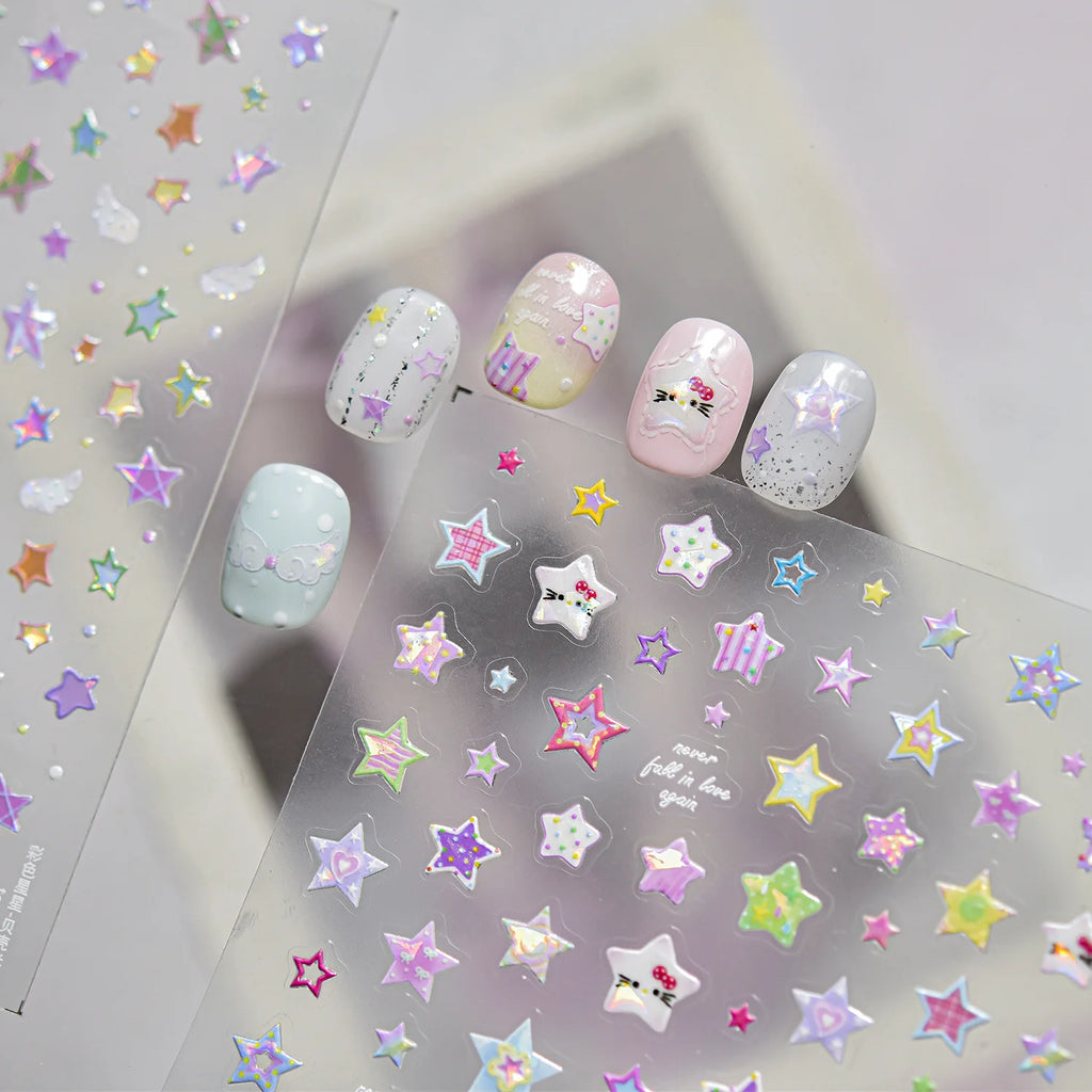 5D Holographic Star Nail Art Stickers | Sparkling Decals Nail Art Stickers QXL