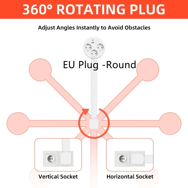 Rotating Retractable Power Strip Outlet Extender | Bedside Outlet Extender QXL
