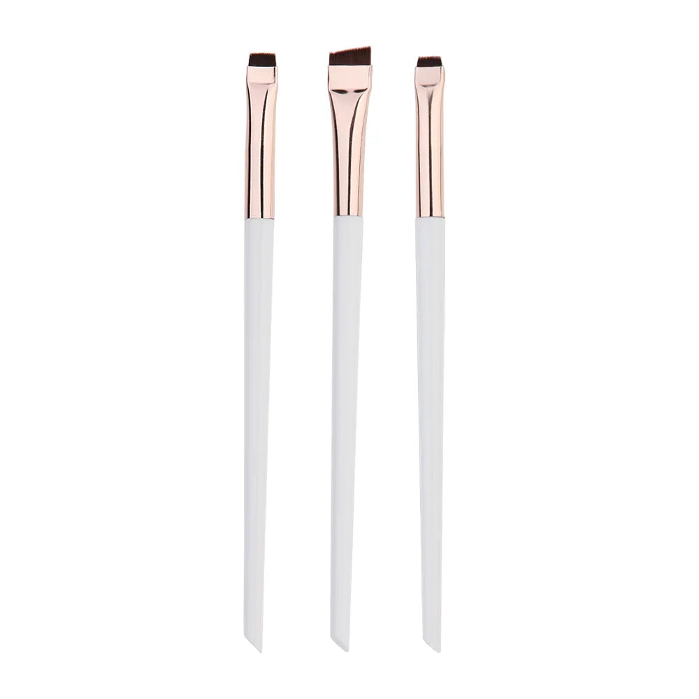 3-Piece Blade Eyeliner & Eyebrow Brush Set | Flat Fine Liner Eye Makeup Brush Set QXL white gold