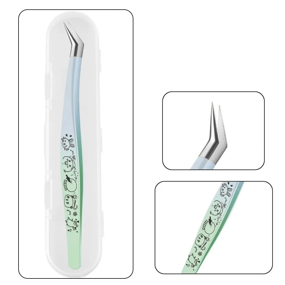 Cartoon Stainless Steel Lash Tweezers | Anti-Static Curved Tip Lash Extension Tweezers QXL
