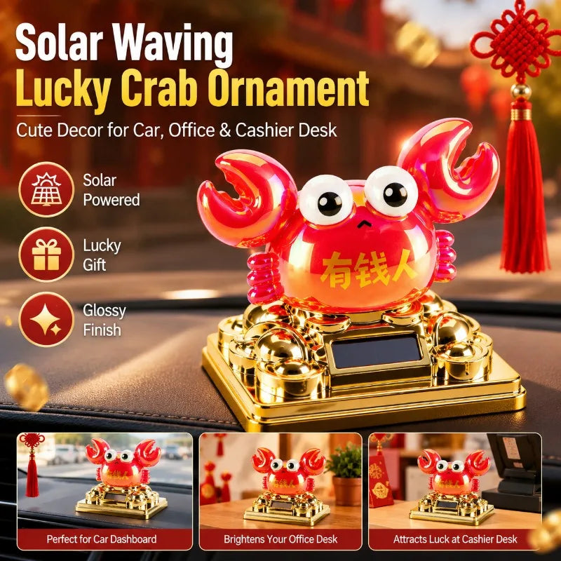 Solar Waving Lucky Crab Ornament | Desk & Car Decor Solar Desk Ornament QXL