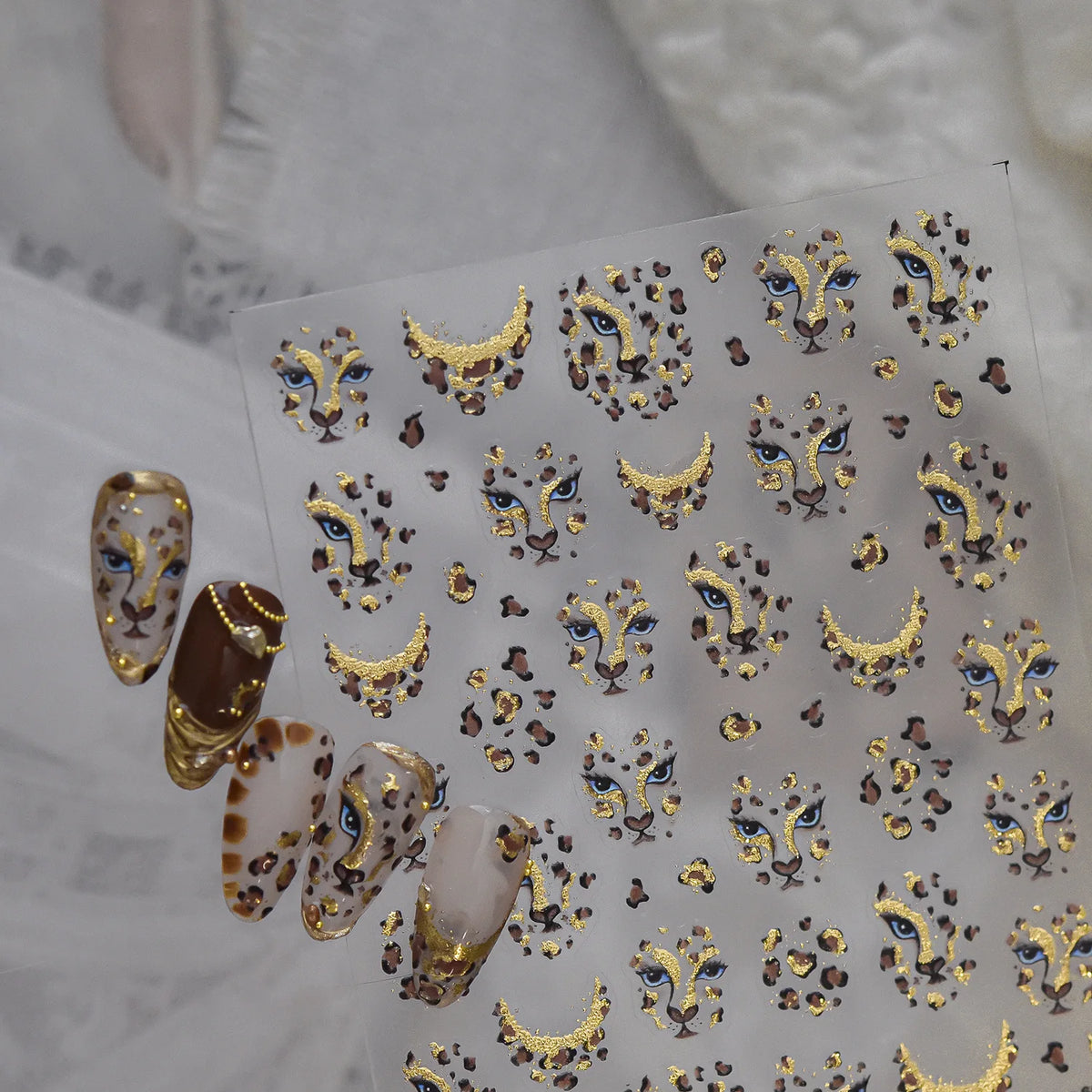 5D Leopard Panther Nail Stickers | Gold Foil Y2K Punk Decals Nail Stickers QXL