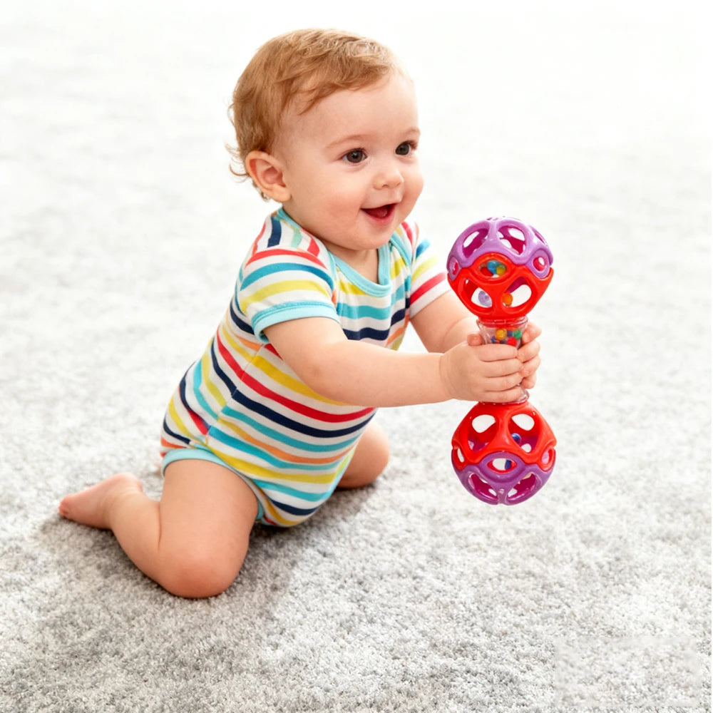 Baby Teething Rattle Ball – Soft TPU Sensory Grasping Toy Baby Teething Toy QXL